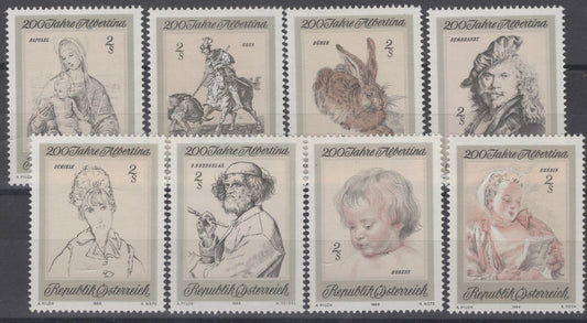 Austria 846-853 MNH Etchings Artists Durer Rubens Goya