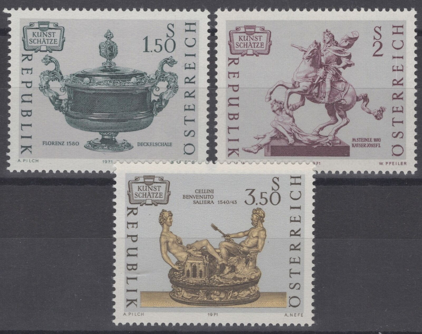 Austria 890-892 MNH Art Treasures Statues Vessels