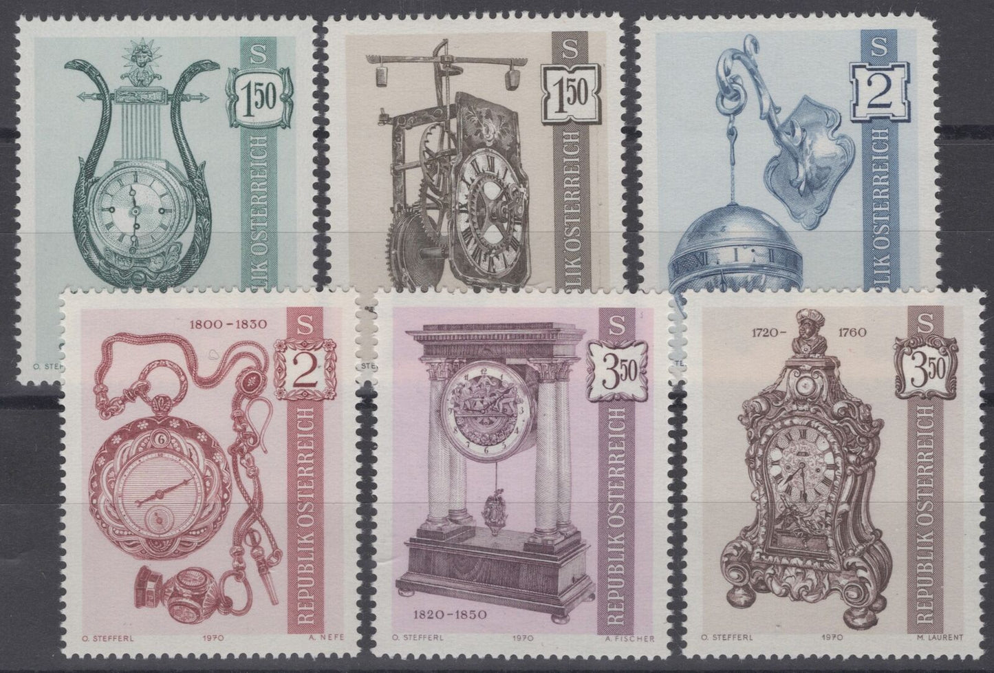 Austria 865-870 MNH Old Clocks from Vienna