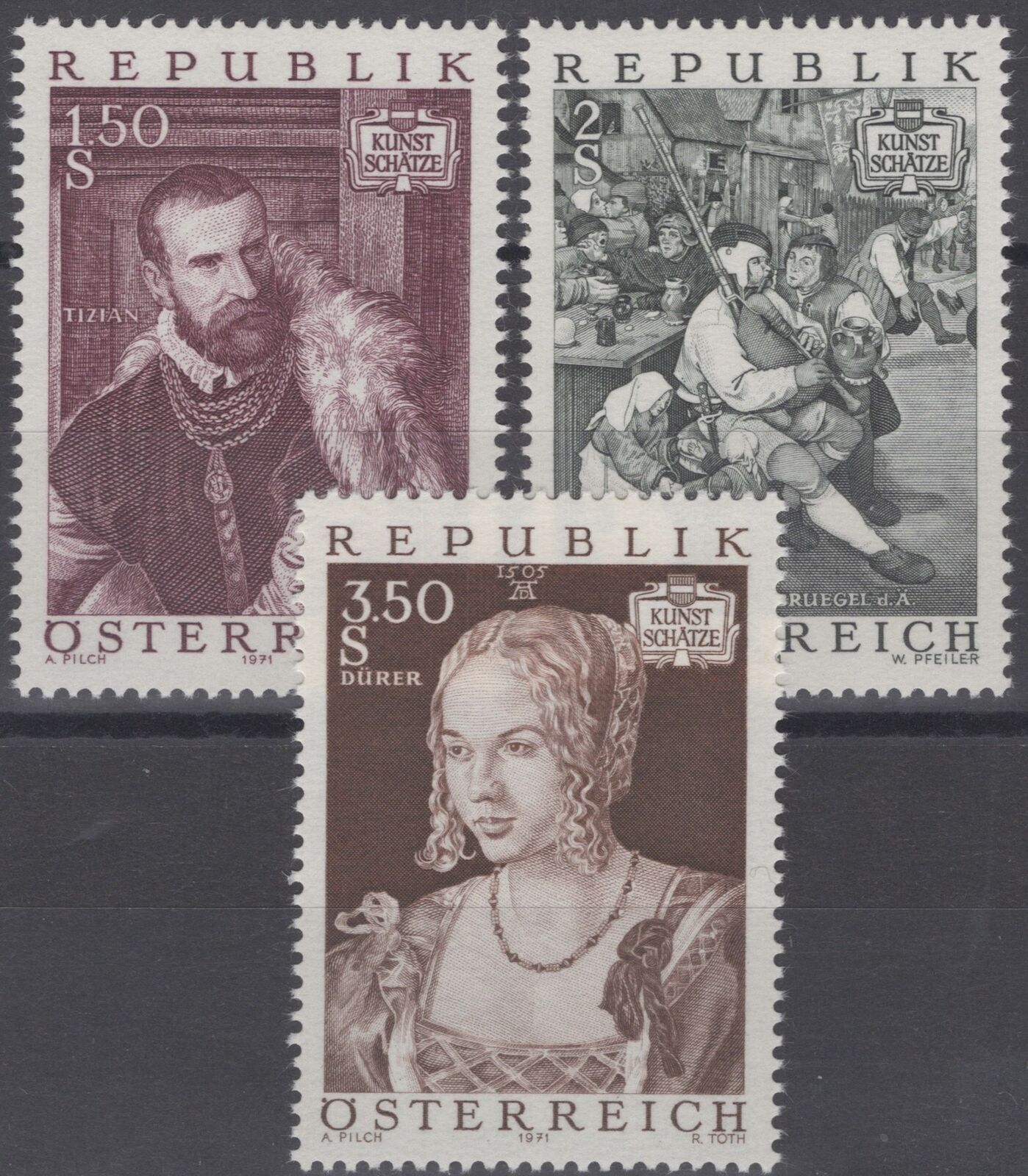 Austria 894-896 MNH Paintings Durer Peter Brueghel the Elder