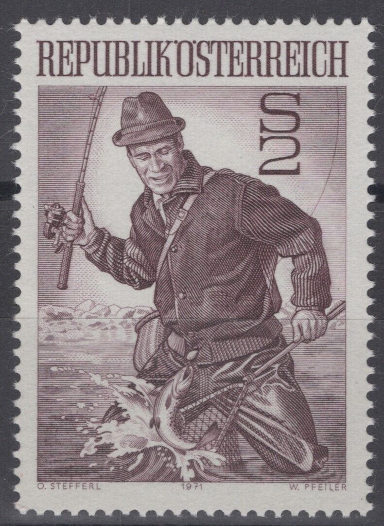 Austria 912 MNH Trout Fisherman Fish