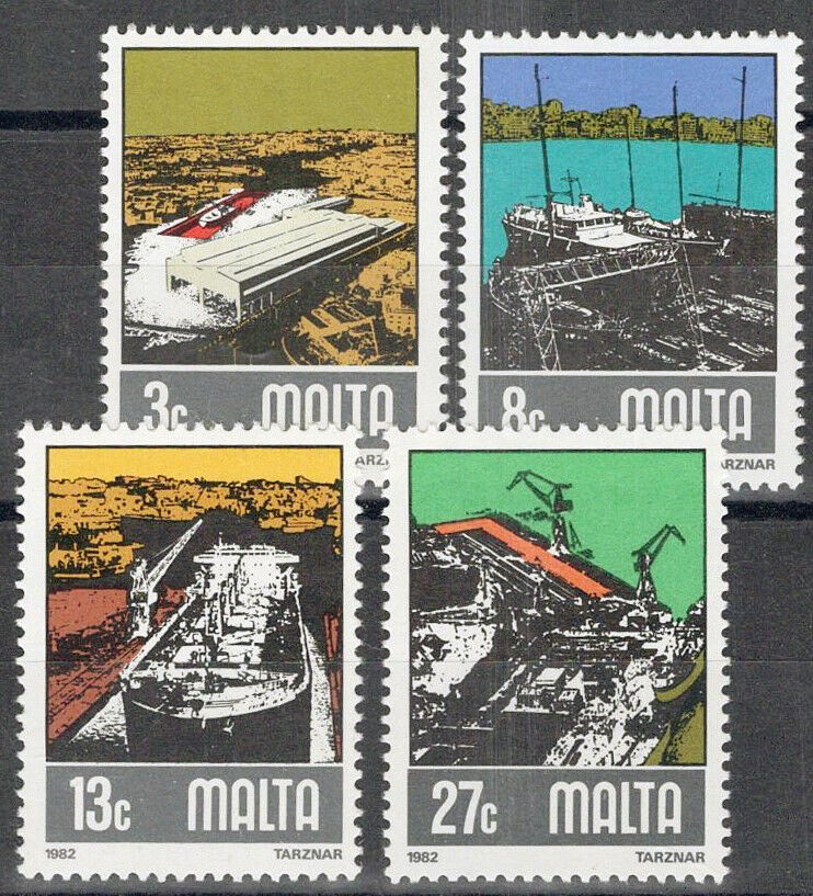 Malta 608-611 MNH Ships Shipyards Dry Dock Tankers Zayix 080122S04