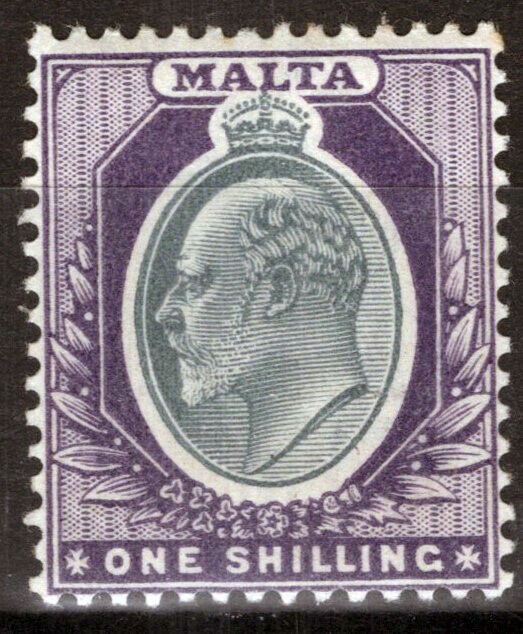 Malta 27 MLH 1sh violet & gray King Edward VII Royalty Zayix 080522S20