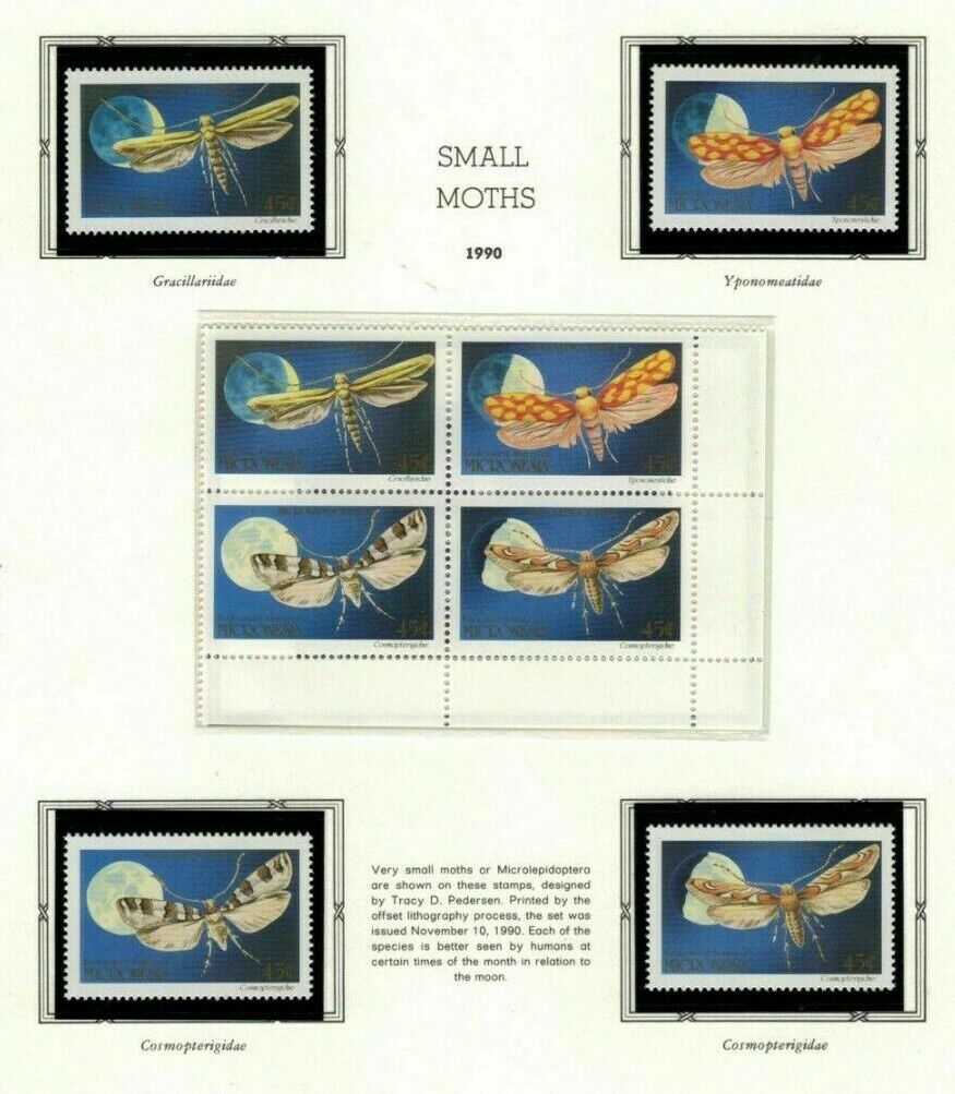 1990 Micronesia 127-130a MNH Moon phases Insects Small Moths