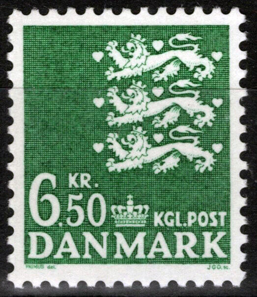 Denmark 805 MNH 6.50k dp grn Lion National Emblem 083022S44