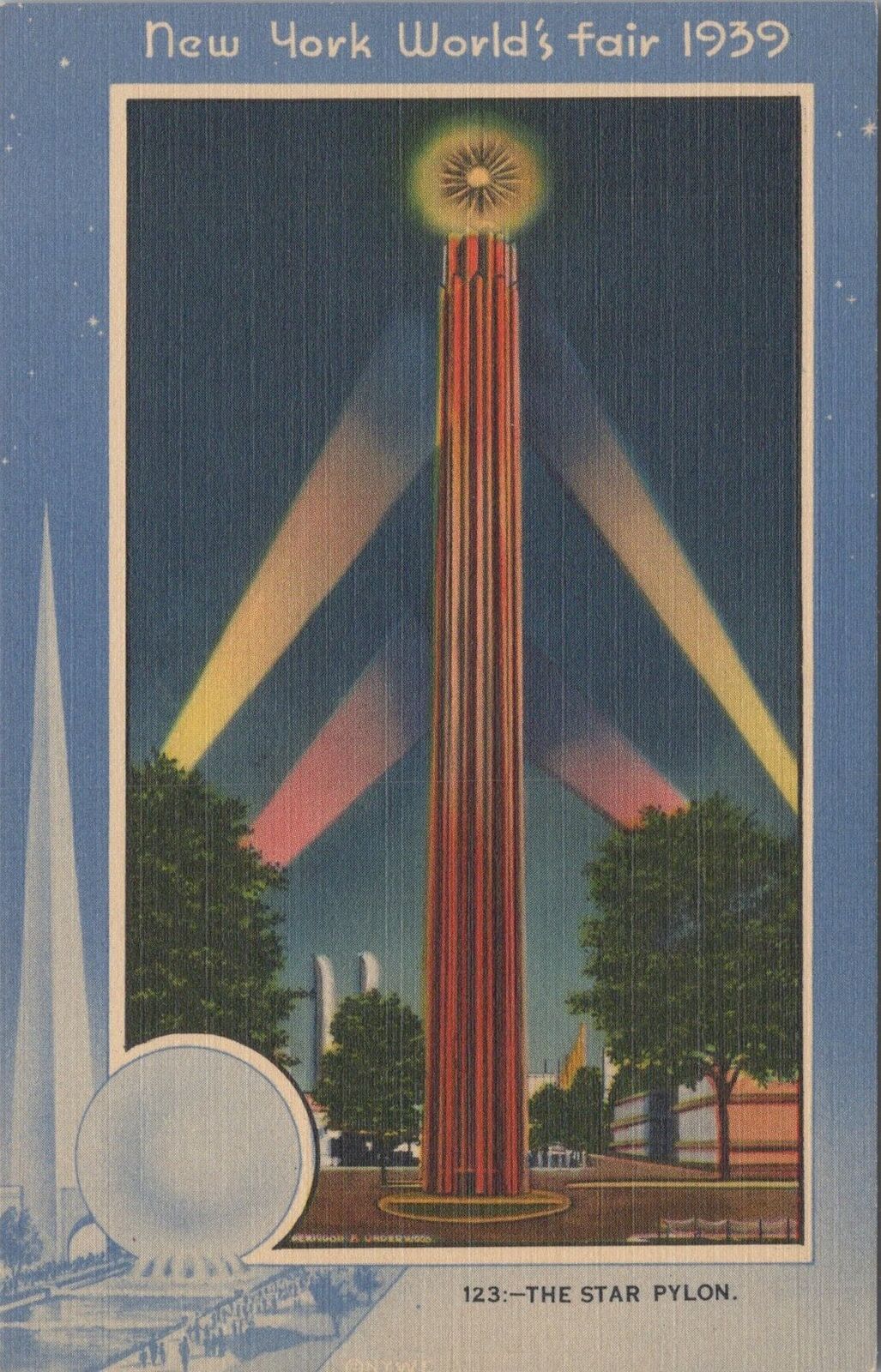 ZAYIX Postcard New York World's Fair 1939 123-Star Pylon DB UP 090222PC28