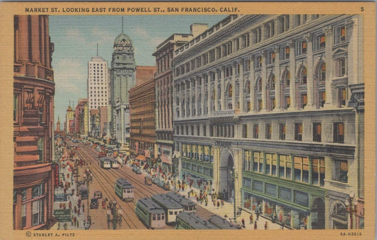 ZAYIX Postcard Market Street Looking East San Francisco Streetcars 090222PC32