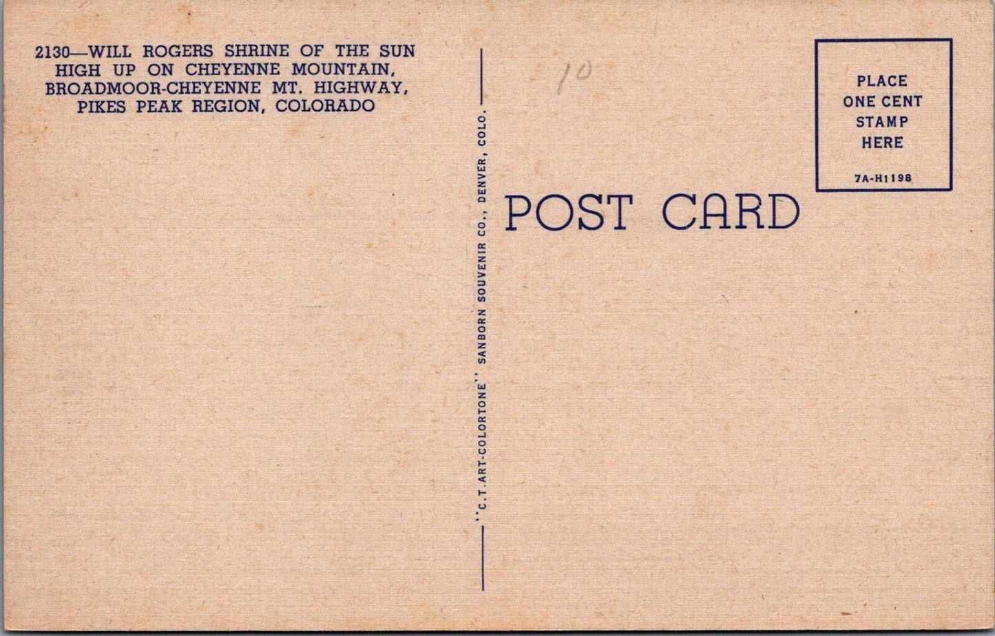 ZAYIX Postcard Will Rogers Shrine of Sun Cheyenne Mountain Pikes Peak 090222PC07