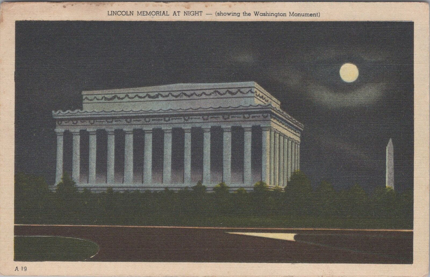 ZAYIX Postcard Lincoln Memorial at Night Washington DC Monument 090222PC20