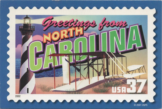 ZAYIX Postcard Greetings from North Carolina 2001 Stamp Aviation 083022PC54