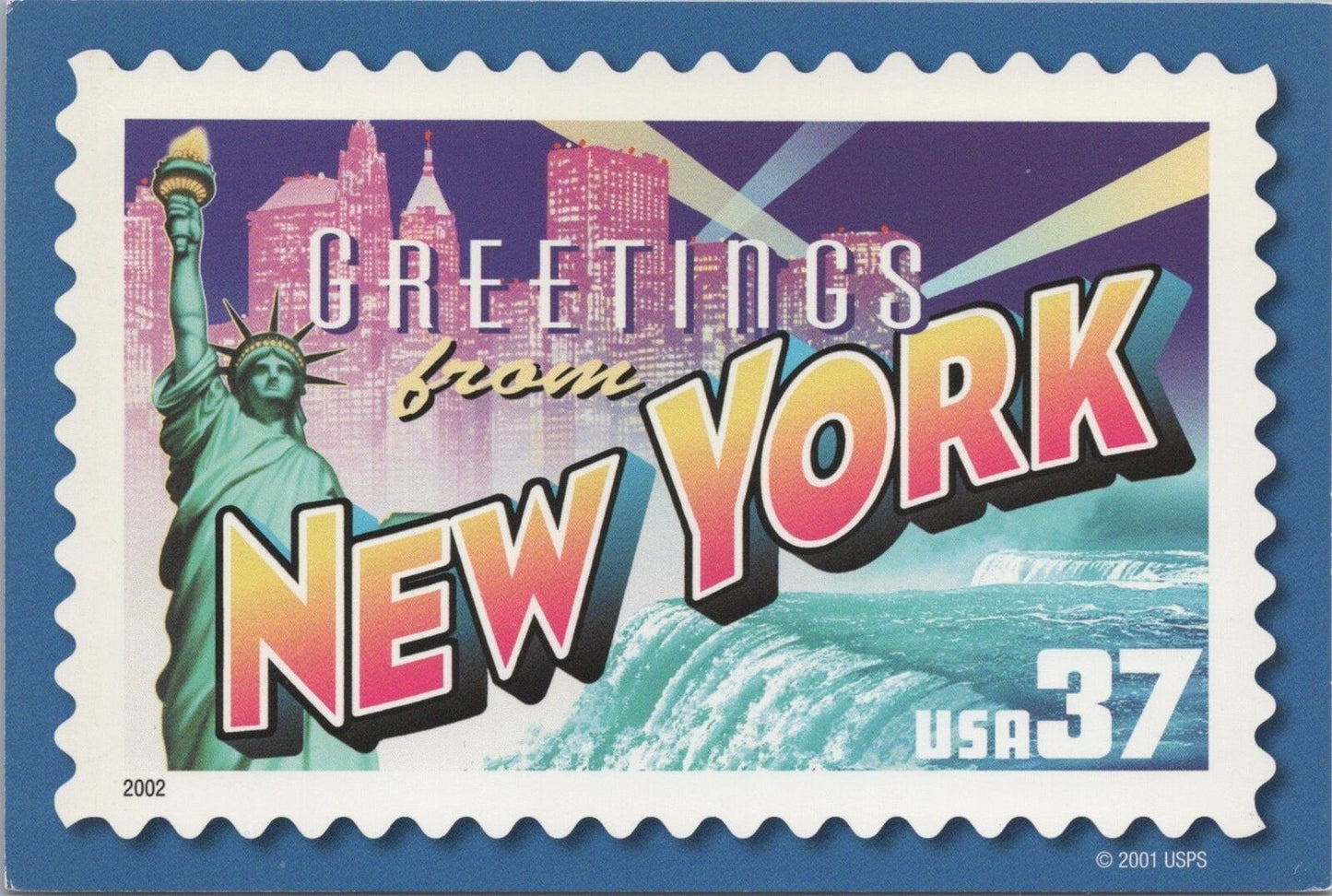 ZAYIX Postcard New York Greetings 2001 Stamp Statue Liberty Niagara 083022PC58