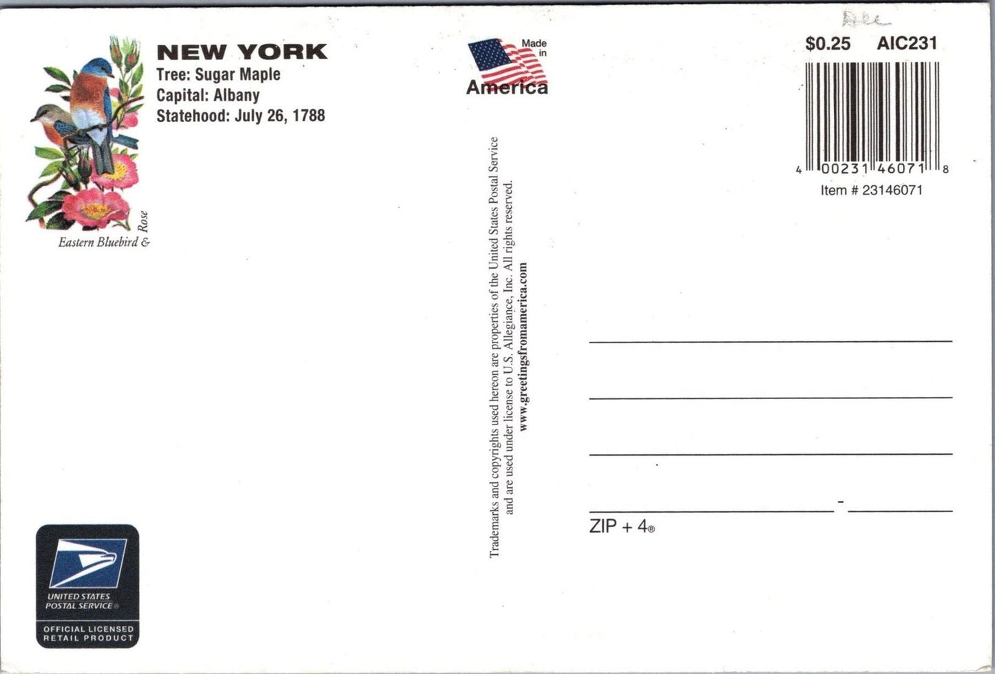 ZAYIX Postcard New York Greetings 2001 Stamp Statue Liberty Niagara 083022PC58