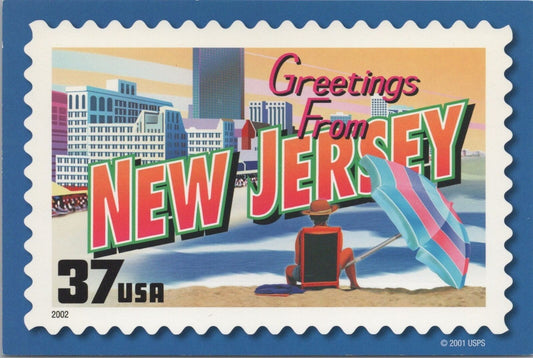 ZAYIX Postcard New Jersey Greetings 2001 Stamp Shore Atlantic City 083022PC57