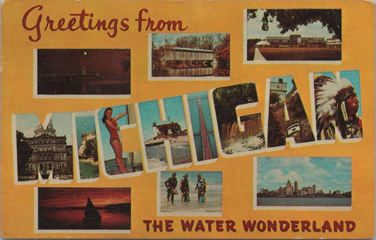 ZAYIX Postcard Greetings from Michigan Water Wonderland Tourism 083022PC33