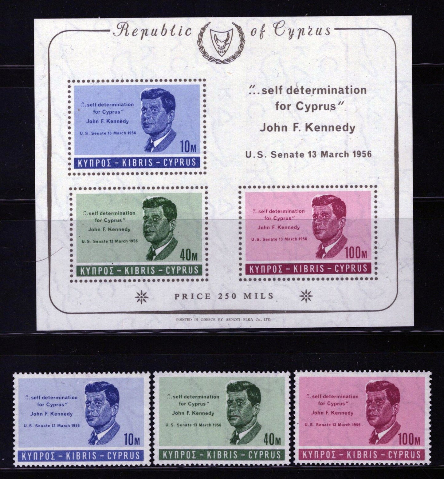 Cyprus 251-253a MNH Pres. John F. Kennedy Politician 062822SM62