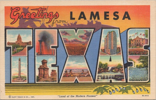 ZAYIX Postcard Lamesa Texas Greetings Oil Well Architecture Alamo 083022PC35