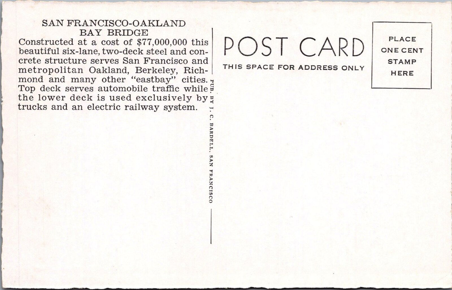 ZAYIX Postcard San Francisco Oakland Bay Bridge Electric Railway 083022PC22