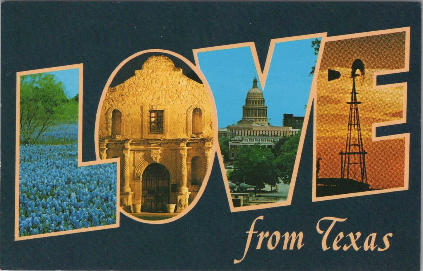 ZAYIX Postcard LOVE from Texas Alamo Windmill Blue Bonnets Capital 083022PC23