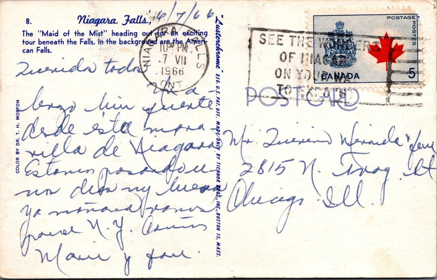 ZAYIX Postcard Maid of the Mist Niagara Falls Canada American Falls 090222PC119