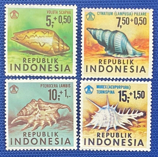Indonesia B219-222 MH Semi-Postal Marine Life, Shells