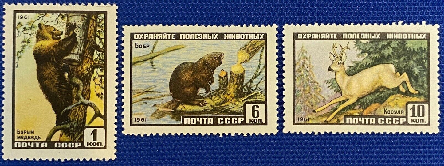 1961 Russia 2429-2431 MH - Animals - Bears - Deer - Beaver