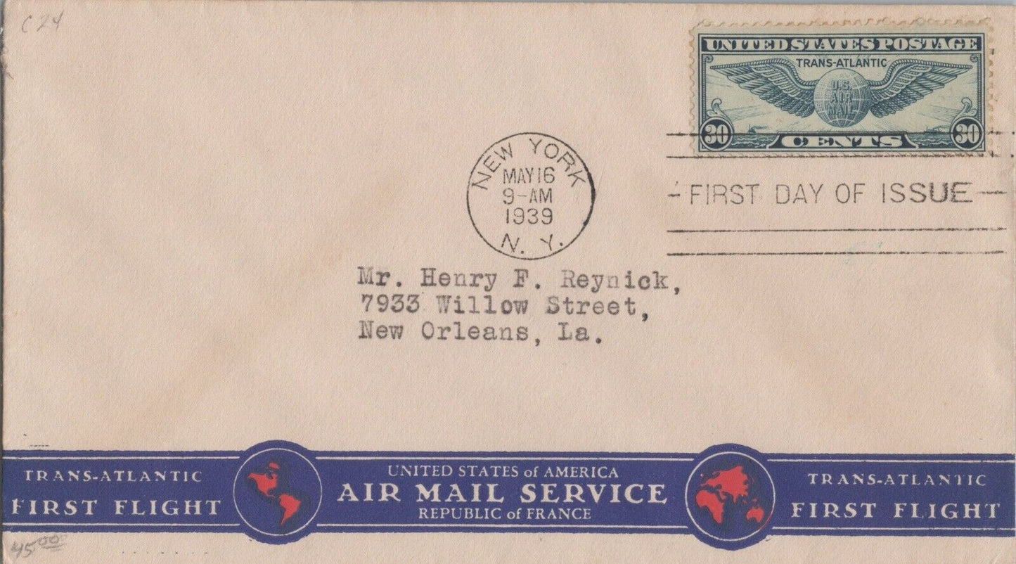 US C24 FDC H. Ioor Transatlantic Red & Blue Republic France 092222-SM16