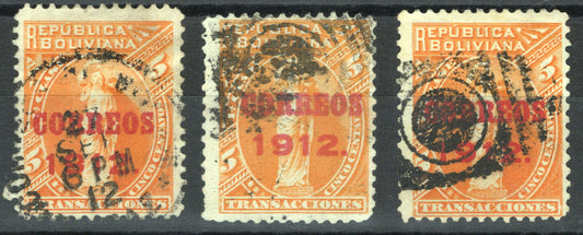 Bolivia 100 Used 5c Orange Overprint (3) XXX 081922S22