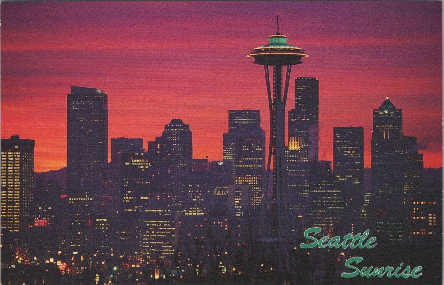 ZAYIX Postcard Seattle Sunrise Space Needle Downtown Skyline 102022-PC05