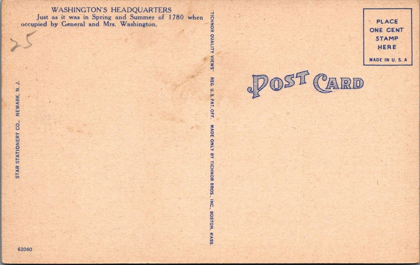 ZAYIX Postcard Washington's Headquarters, Morristown, NJ Linen 102022-PC60