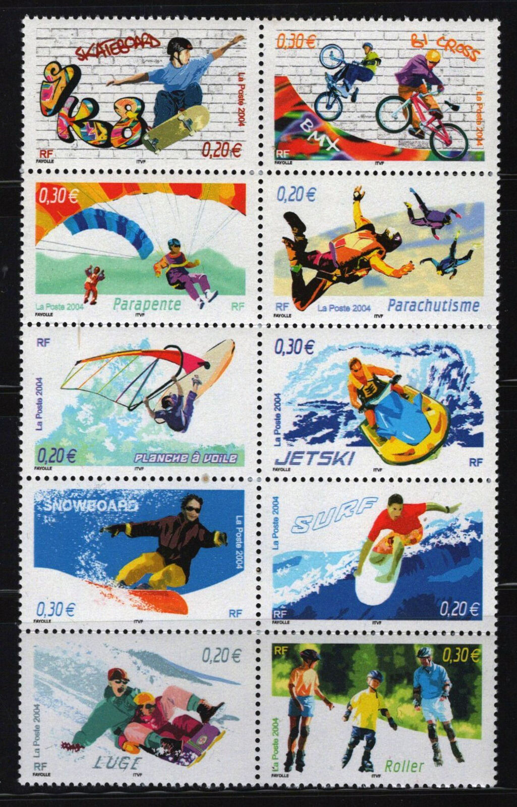 France 3045a-j MNH Extreme Sports Skateboarding Surfing Luge 092222SM104