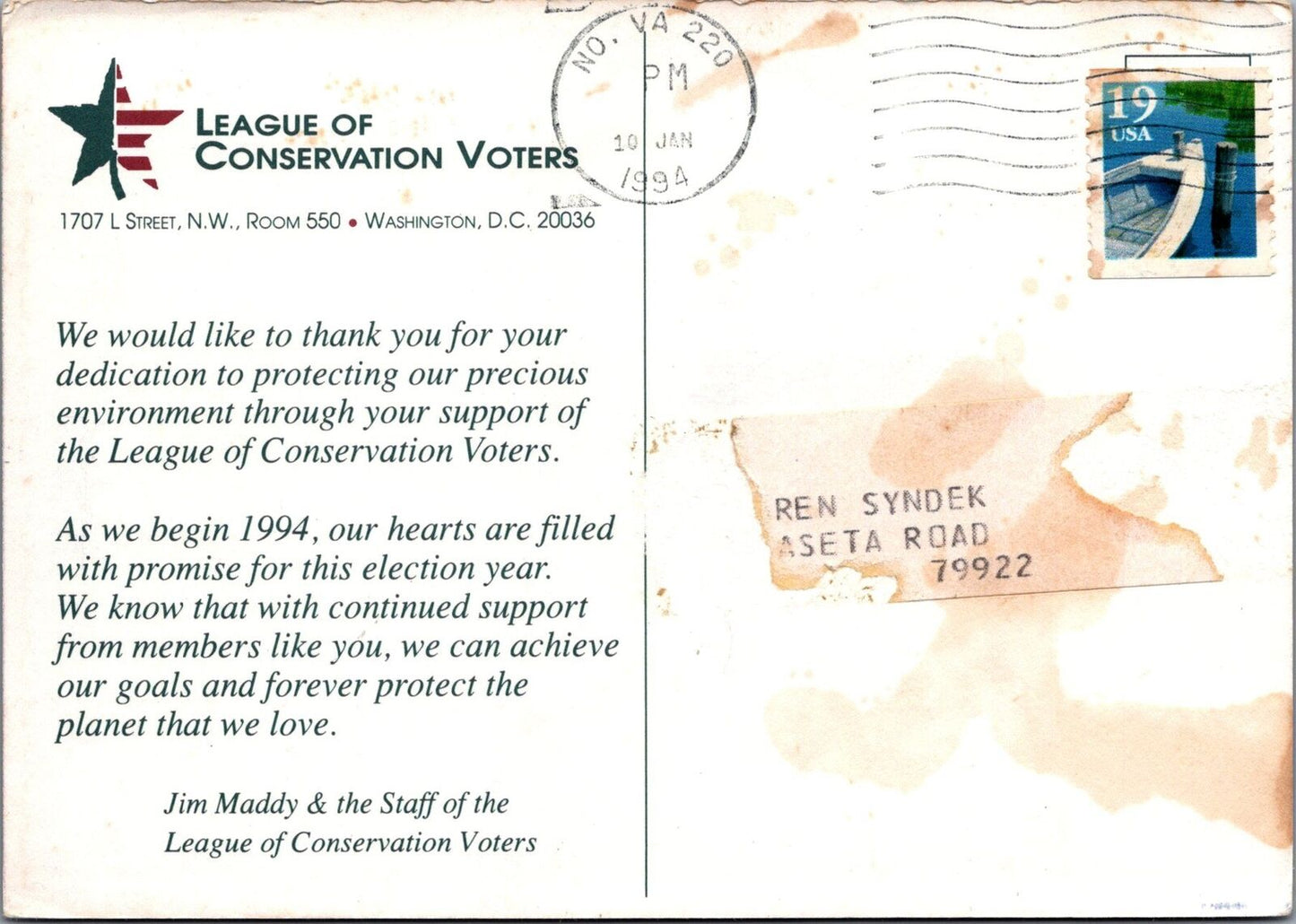 ZAYIX Postcard League of Conservation Voters US Capitol Advertising 090222PC68