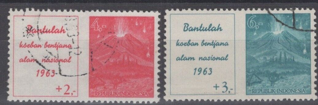 Indonesia B154-B155 Used Semi-Postal Erupting Volcano