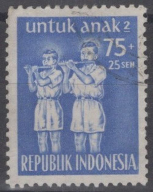 Indonesia B81 Used Semi-Postal Bamboo Flute Players Music