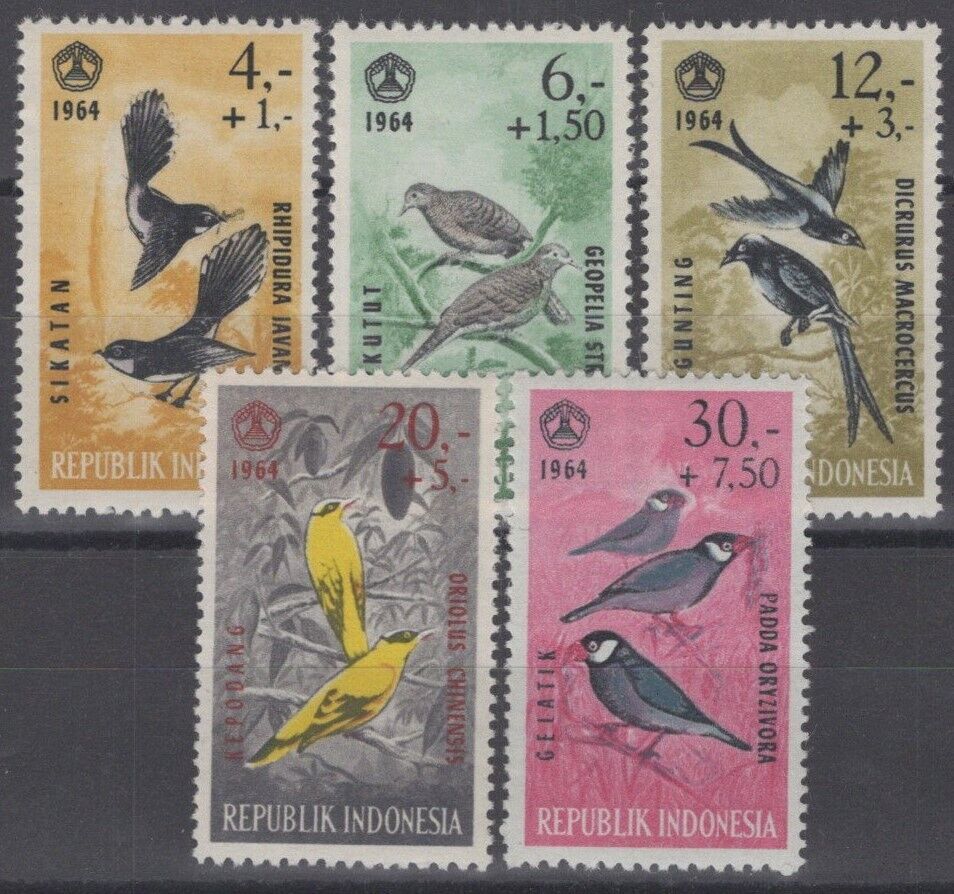 Indonesia B160-B164 MH Semi-Postal Birds Sparrows Doves Orioles