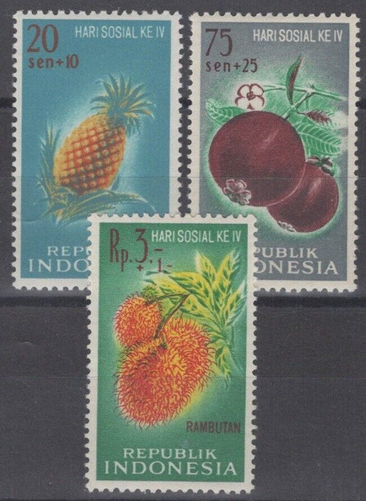 Indonesia B135-B137 MH Semi-Postal Fruit Pineapple Rambutan