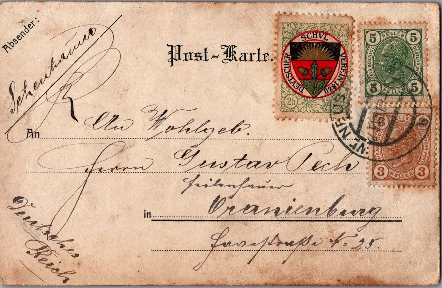 ZAYIX German School Assoc & 1907 WR. Neustadter Herbsfeste Labels Tied Postcard