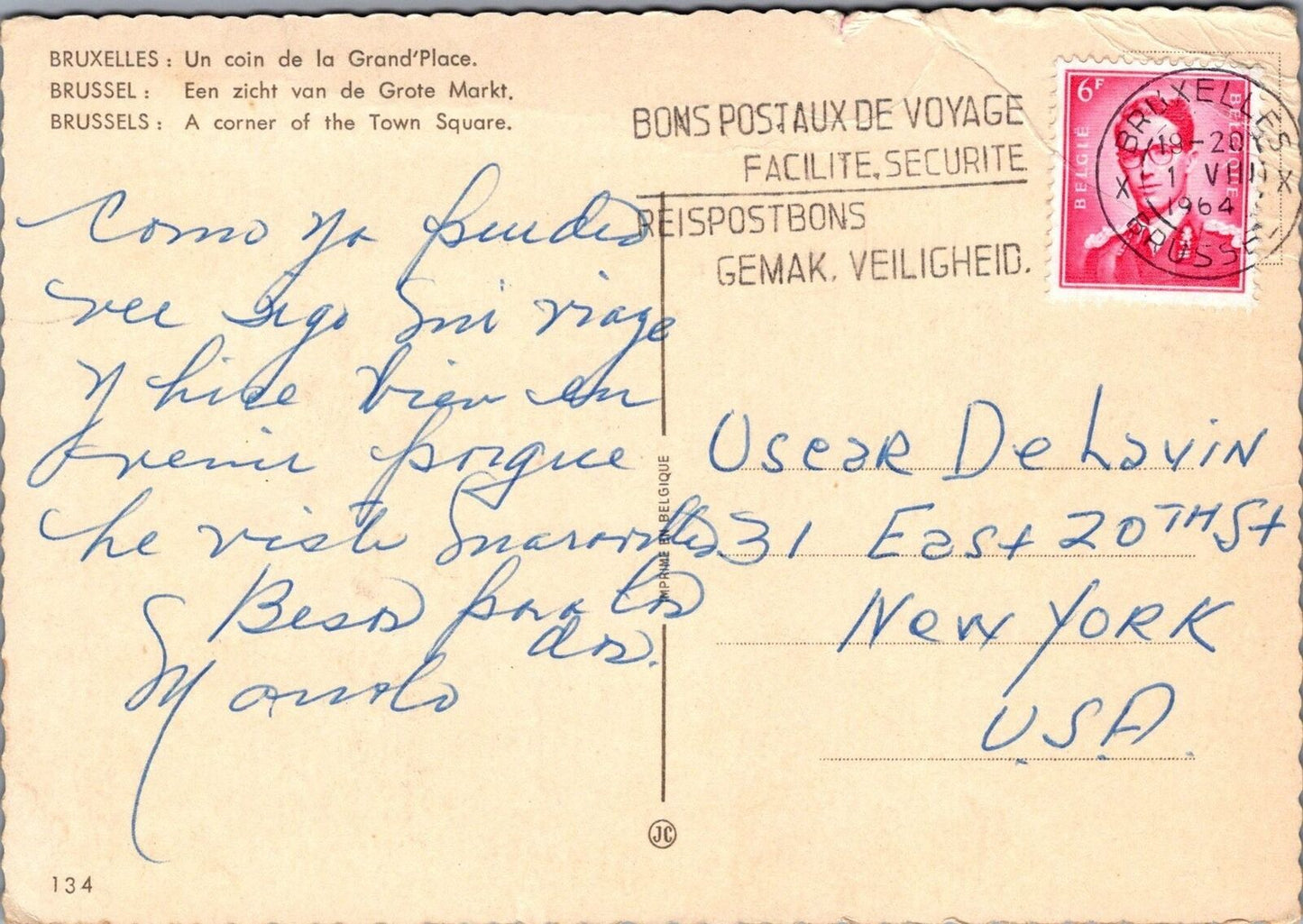 ZAYIX Postcard Brussels Belgium A Corner of the Town Square 090222PC118