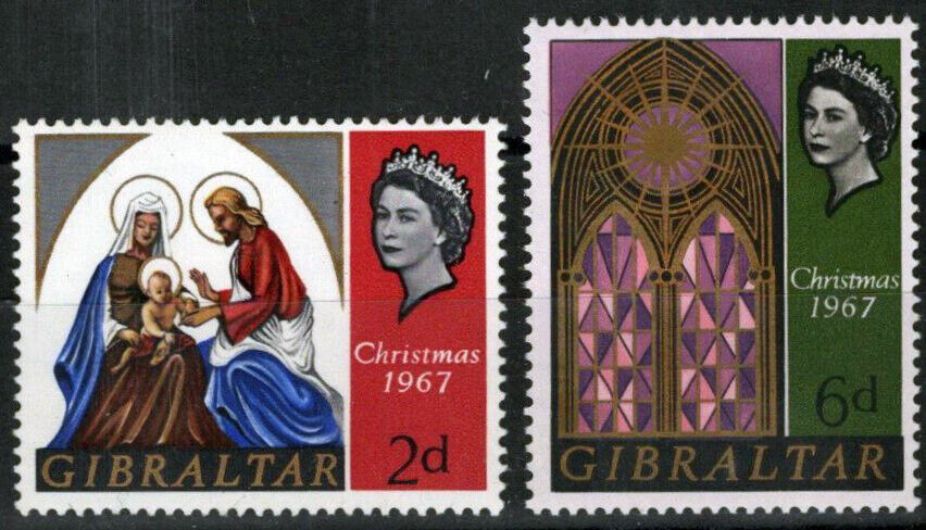 Gibraltar 203-204 MNH Christmas Holy Family Stained Glass 111922S17