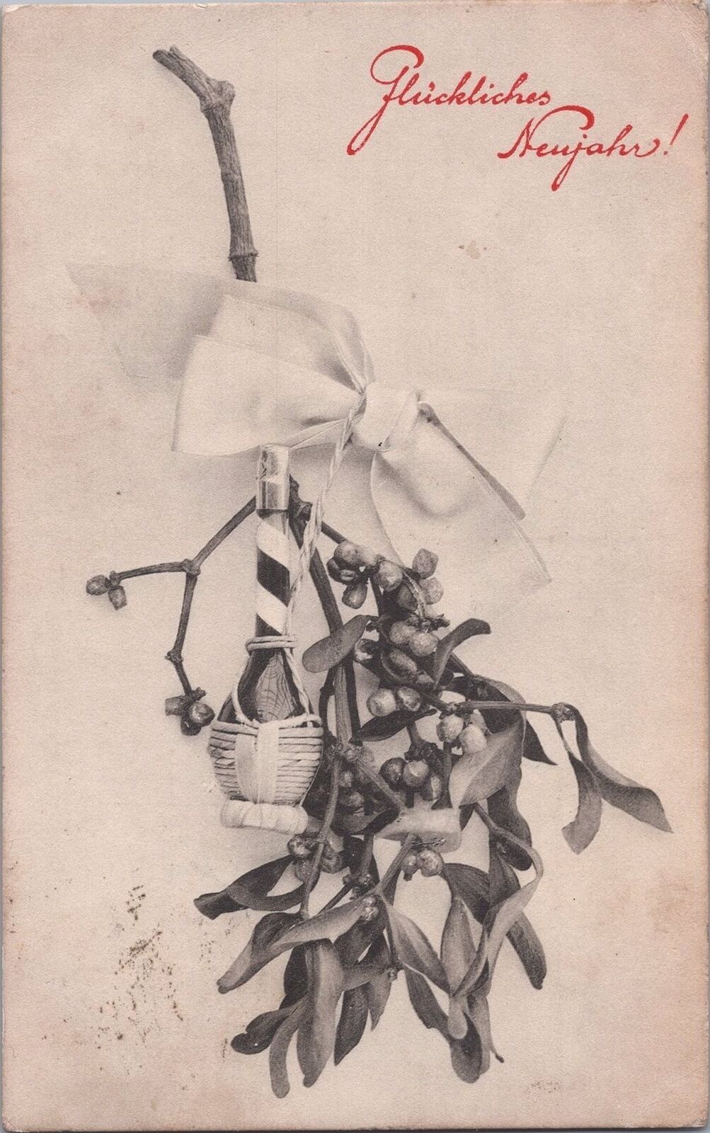 Happy New Year c1910 Mistletoe Wine and Ribbon - Serie 2555 Austria