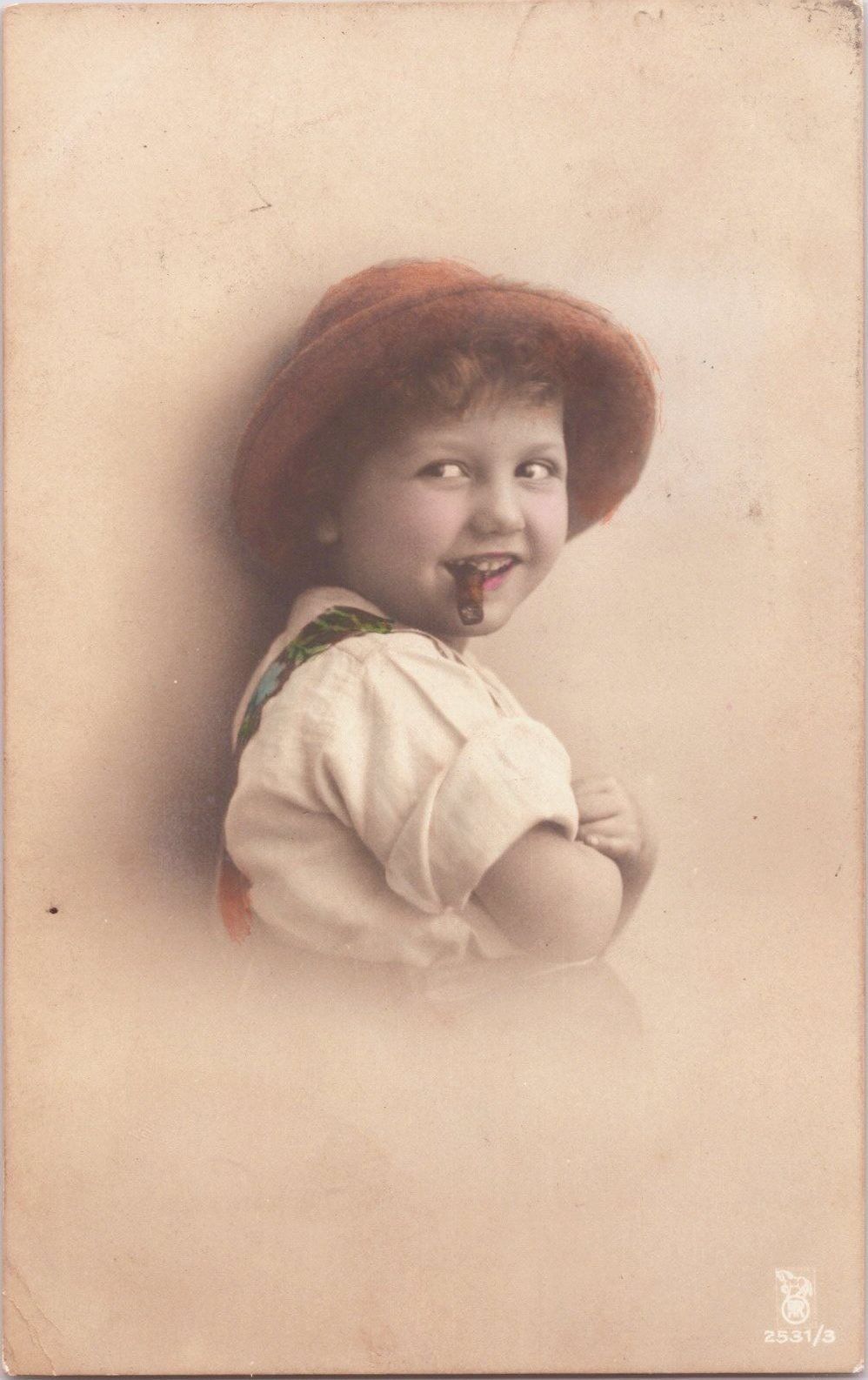 Cute Little Girl Smoking a Cigar Vintage Austria c 1910 Real Photo RPPC