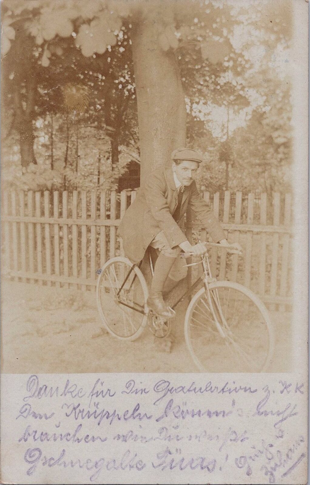 Man on an early Bicycle Neustadt Austria Real Photo RPPC vintage c1907