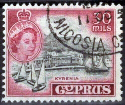 Cyprus 175 used 30pi car & blk Kyrenia Harbor Ships 020123-S24M