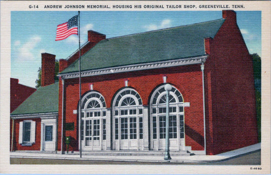 ZAYIX Andrew Johnson Memorial Tailor Shop linen Postcard Greenville, Tennessee