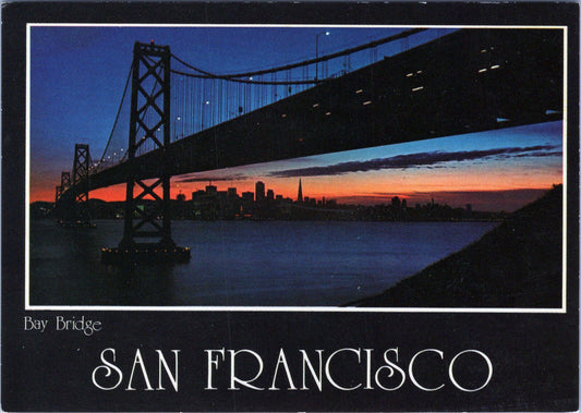 ZAYIX Bay Bridge at Night | Sunset, San Francisco, California unposted Postcard