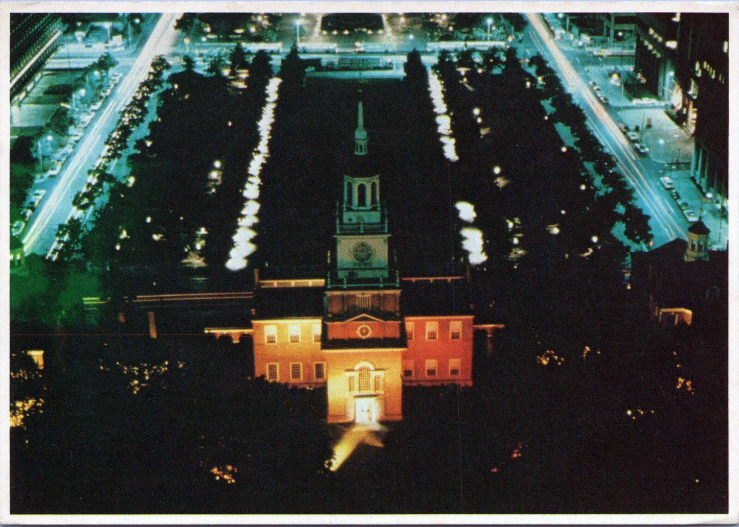 ZAYIX Independence Hall Aerial View at Night, Philadelphia, Penn, Postcard