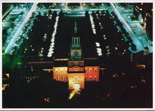 ZAYIX Independence Hall Aerial View at Night, Philadelphia, Penn, Postcard