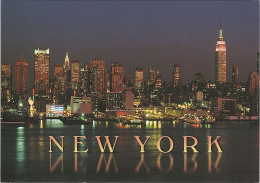 ZAYIX New York City Skyline at Night Empire State Building Harbor Postcard