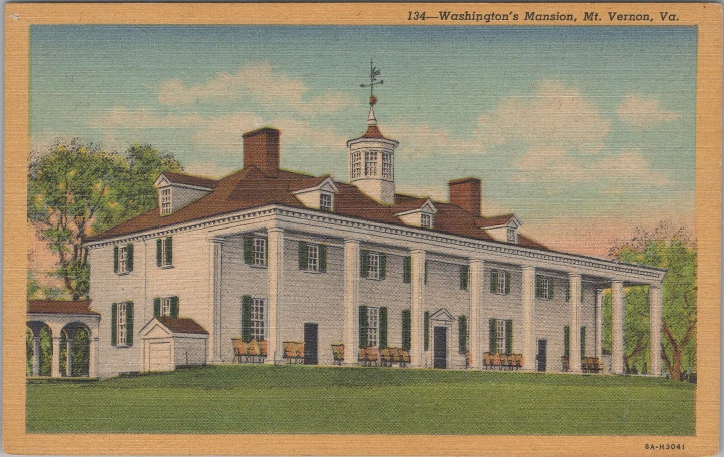 ZAYIX Washington Mansion, Mount Vernon, Virginia Linen Vintage Postcard