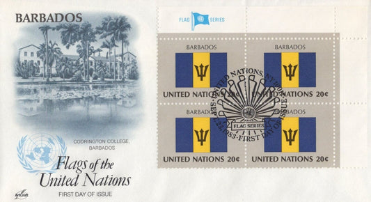 United Nations FDC Flags of Nations block Barbados Artcraft ZAYIX 031823SM92