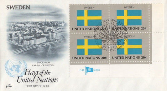 United Nations FDC Flags of Nations block Sweden Artcraft 031823-SM88